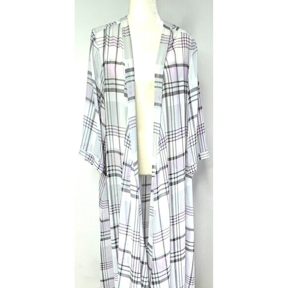 Torrid Sheer White and Lavendar Plaid Kimono Duster 3X/4X - Picture 11 of 12